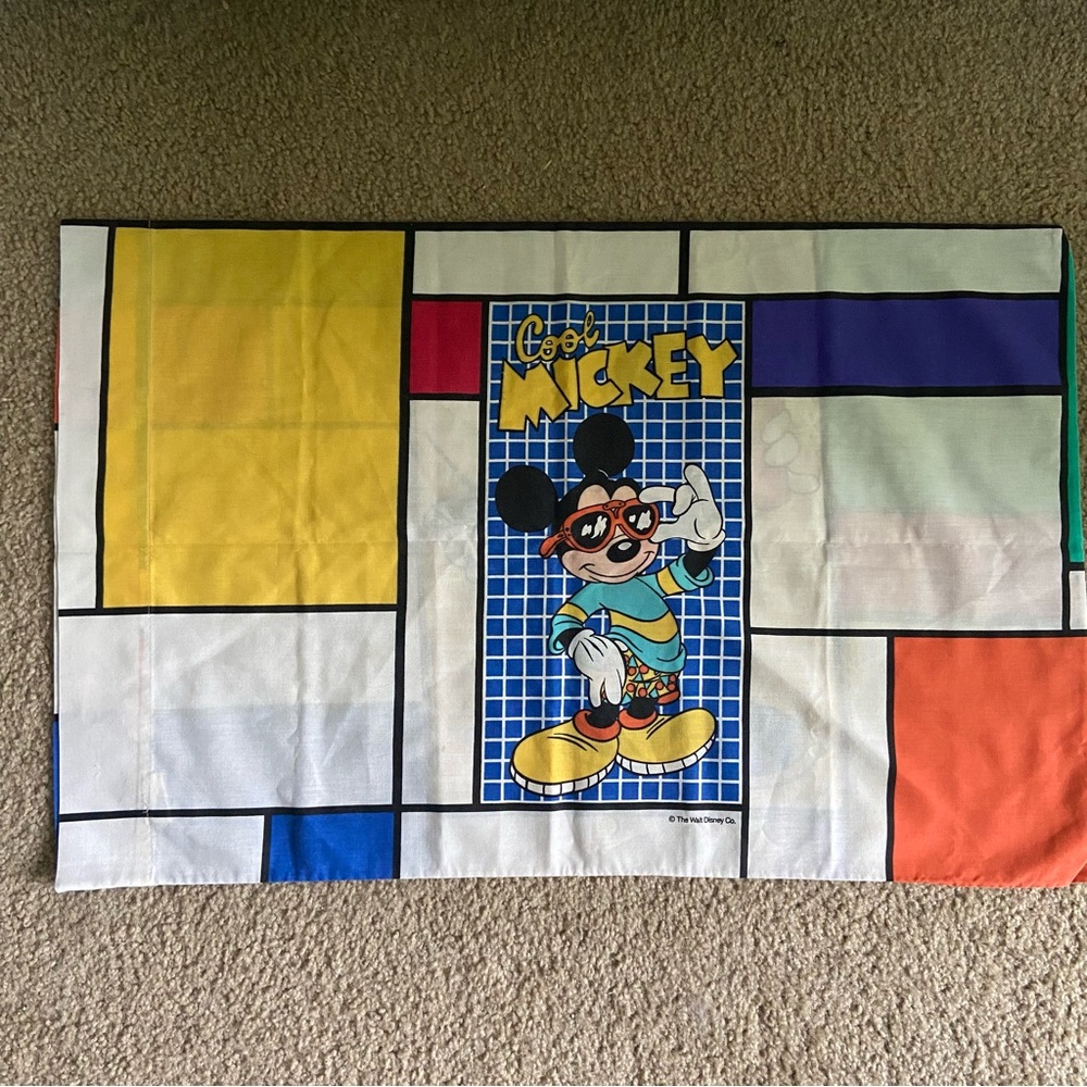 Vintage Mickey Mouse Pillowcase Color Block Retro Print